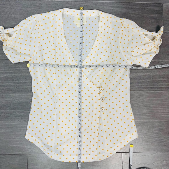 Anthropologie Maeve Louise Wrapped Blouse Size 0 Polka Dot Retro Puff Sleeve Top - Picture 14 of 15